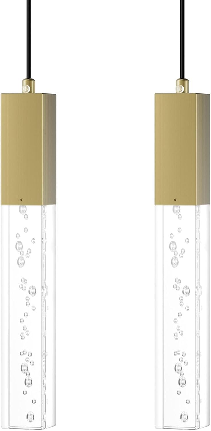Lámpara colgante de latón, lámpara colgante LED integrada regulable moderna para isla de cocina, mini lámpara colgante de cristal para baño