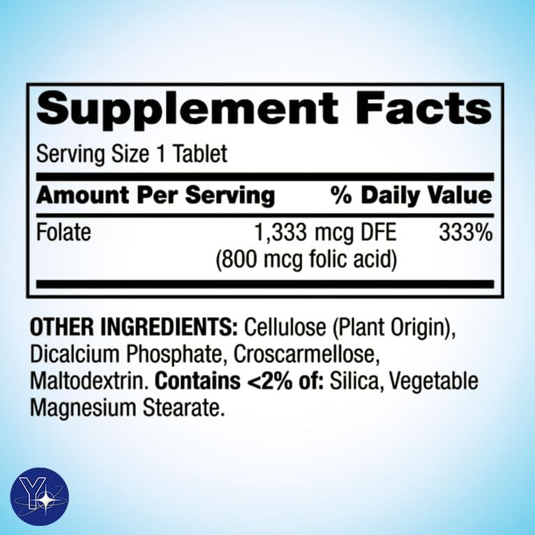 Suplemento dietético de folato, 1,333 mcg de DFE, 400 unidades Spring Valley y marcador de regalo de YOLOMOLO