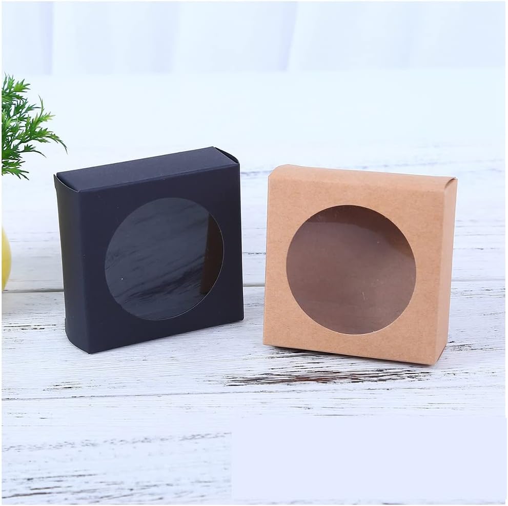 10 cajas de regalo de galletas de papel kraft con ventanas de PVC transparente, cajas de pastel de panadería, cajas de regalo pequeñas, cajas de