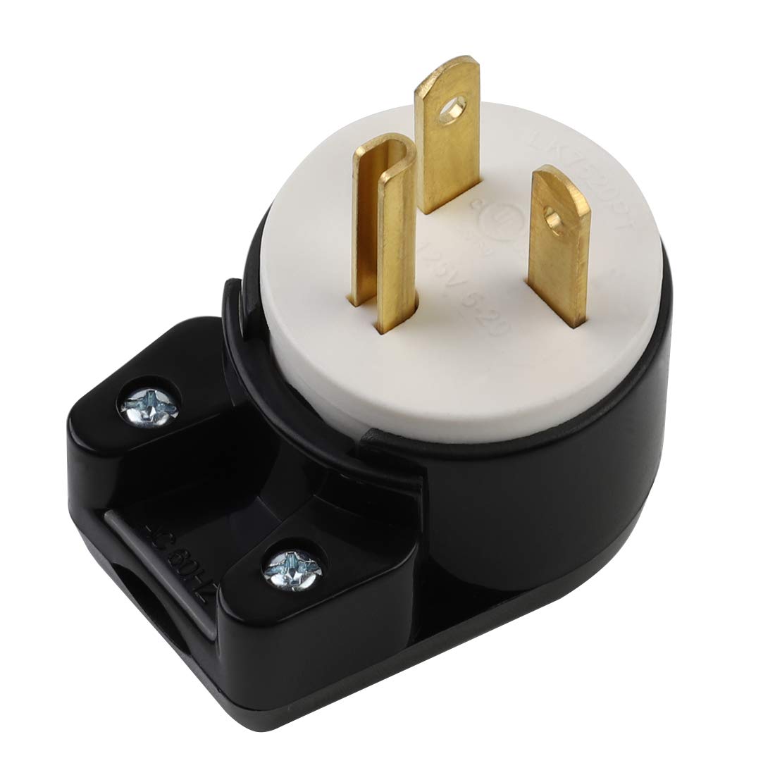 Enchufe de CA macho de 3 clavijas, ángulo recto ETL Nema 5-20P 3 polos DIY enchufe rewirable, 20A 125V USA 3Pin AC Connector, enchufe giratorio de