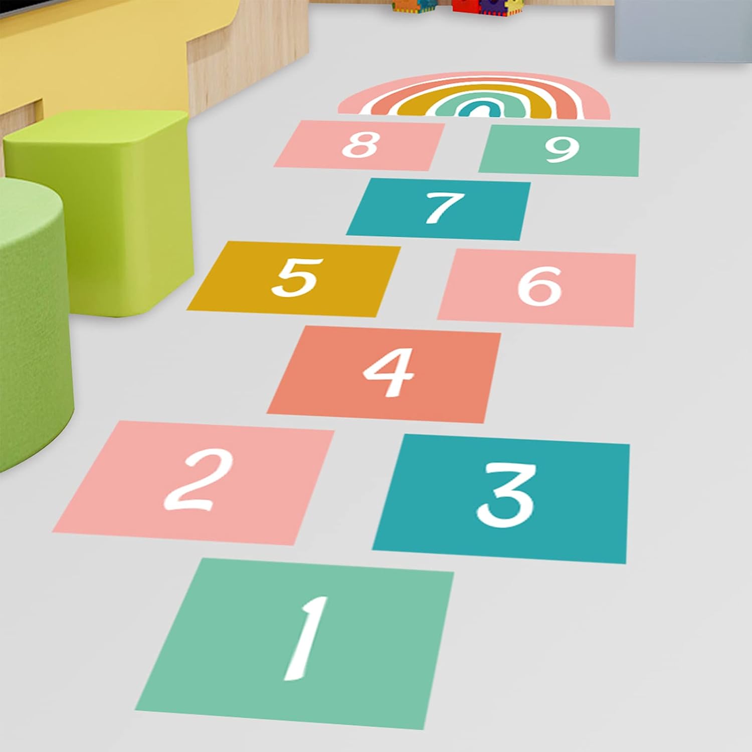 Calcomanías de pared con 9 números, calcomanías de pared coloridas de rompecabezas, juego de remolacha de rianbow, extraíble, para bricolaje,