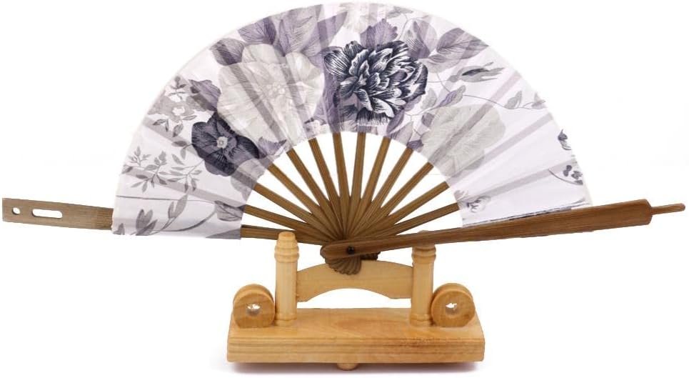 Abanico japonés Art Deco redondo de tela de seda de bambú ventilador plegable mano para mujeres boda fiesta decoración del hogar blanco