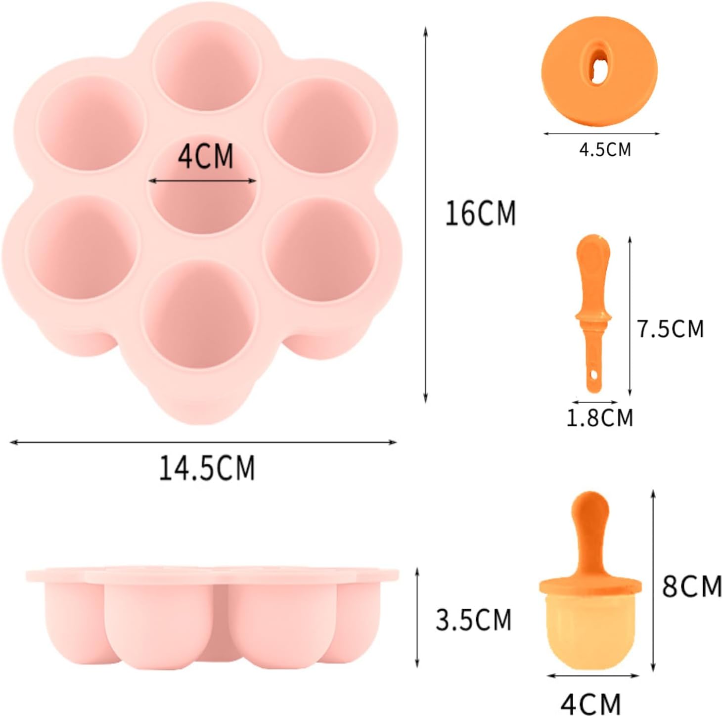 Moldes de silicona para paletas, mini molde de 7 cavidades para hacer paletas de hielo con palos coloridos y protectores de goteo, contenedor de