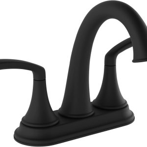 Symmons Elm – Grifo de baño con dos manijas central de 4 pulgadas con drenaje desplegable en negro mate (1.0 GPM), grande Symmons Elm – Grifo de baño con dos manijas central de 4 pulgadas con drenaje desplegable en negro mate (1.0 GPM), grande