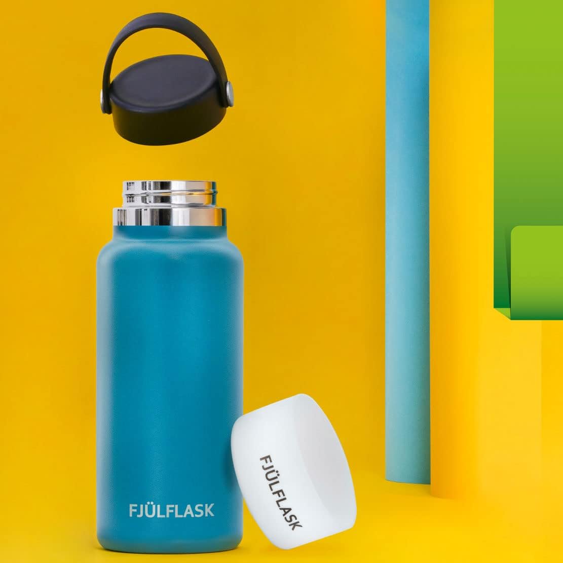 FJULflask – Botella de agua aislada al vacío de 32 onzas, taza térmica de acero inoxidable, tapa de boca ancha, tapa de rosca y tapa de rosca, la