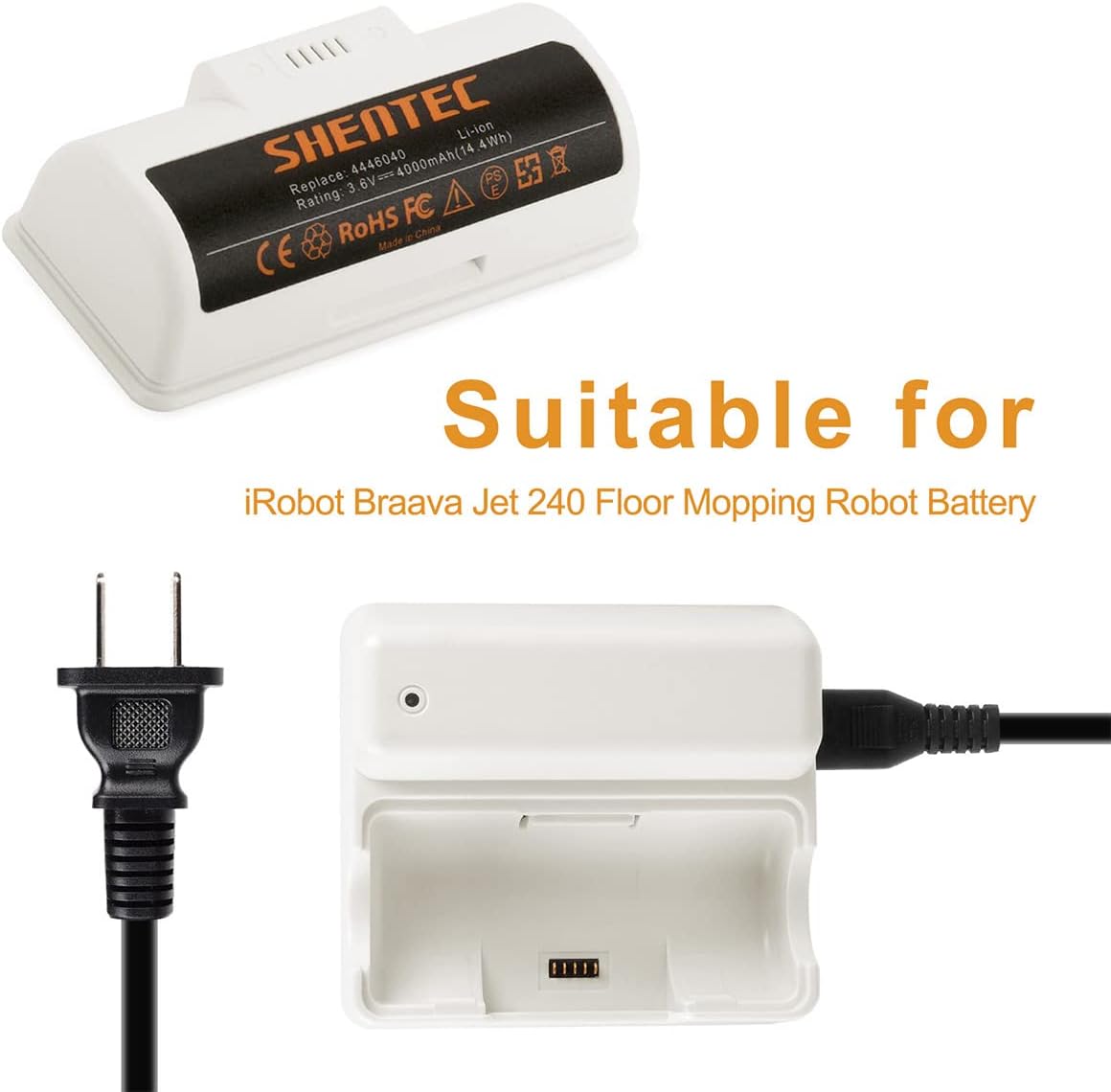 Shentec Batería de repuesto de 3.6 V 4000 mAh compatible con iRobot Braava Jet 240 Robots de limpieza de piso, batería de iones de litio con cargador