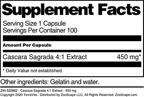 Extracto de Cascara Sagrada 41 – 450 mg (100 Cápsulas, ZIN 520862)