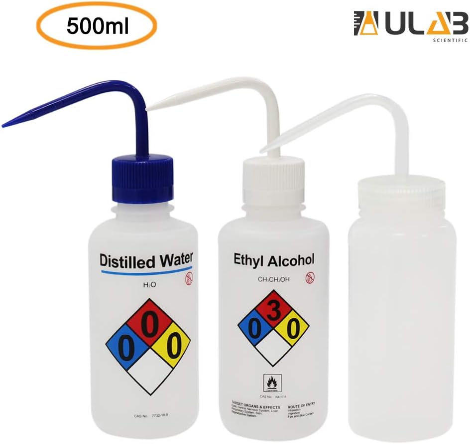 ULAB Juego de botellas de lavado científico, 1 de cada una para botellas de lavado de seguridad con ventilación automática de agua destilada y