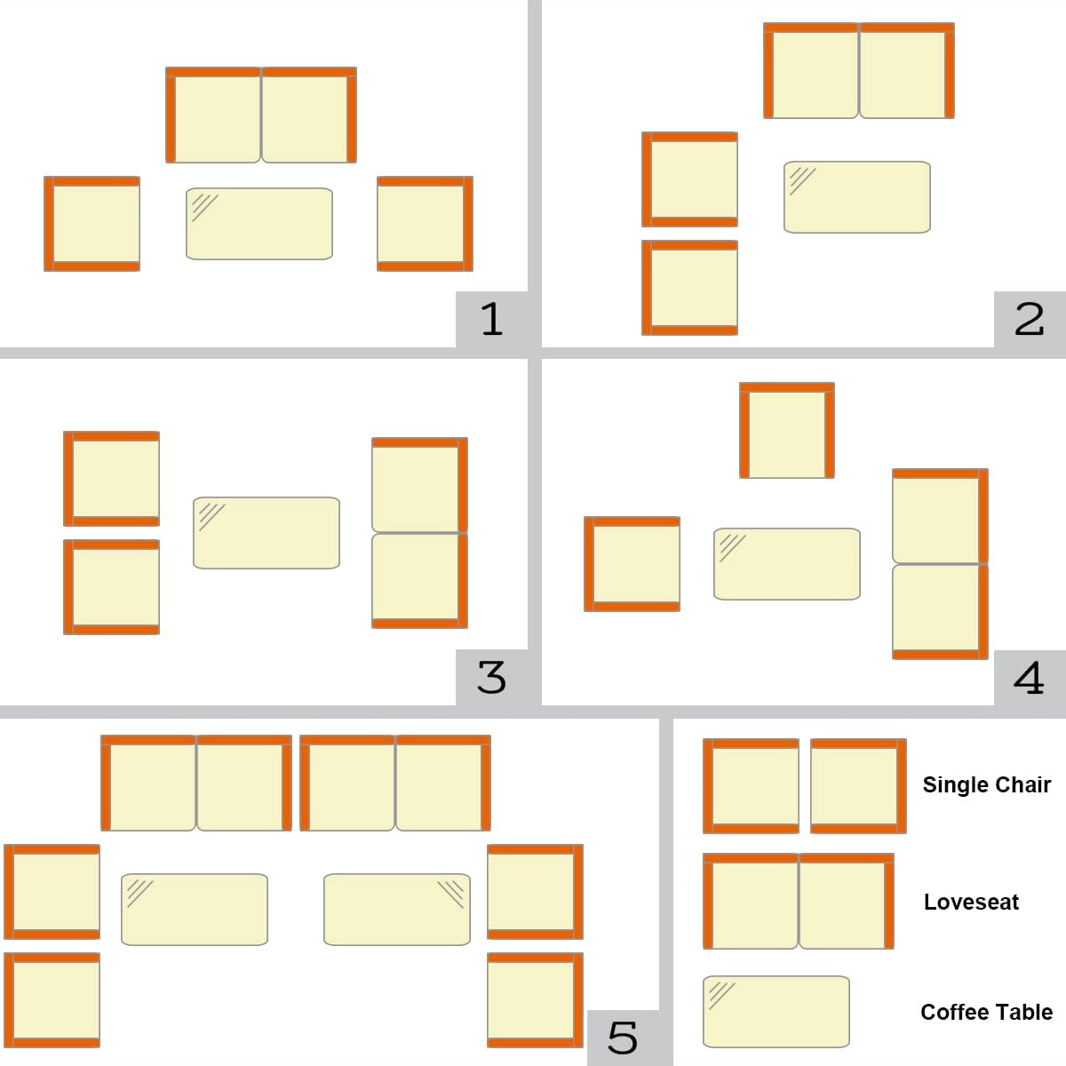Juego de sofá de patio de 4 piezas, juego de conversación de mimbre con respaldo curvado ergonómico, juego de muebles de ratán para patio con cojín