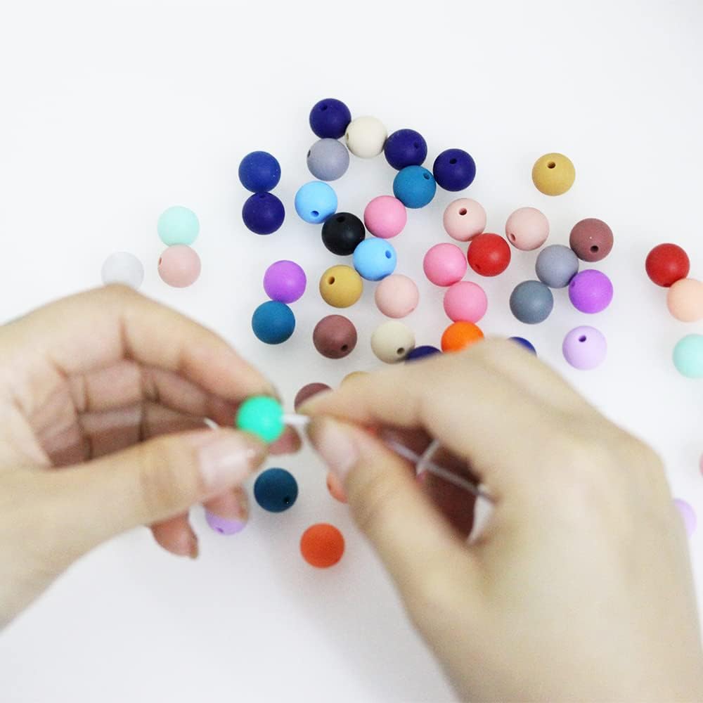 BetterJonny – 120 cuentas de silicona, 24 colores, cuentas sueltas con caja de almacenamiento de 0.472 pulgadas, cuentas redondas de silicona