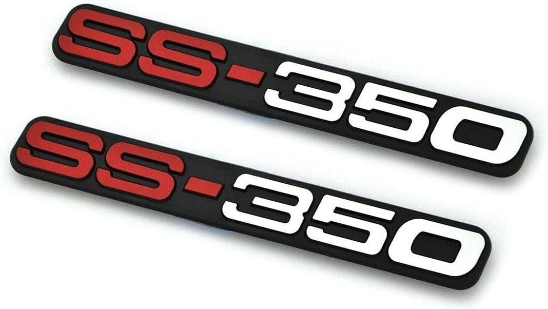 2 emblemas laterales de puerta 1988-2000 SS-350 Insignia 3D SS 350 de repuesto para rejilla EA 1500 SS (negro cepillado cromo rojo)