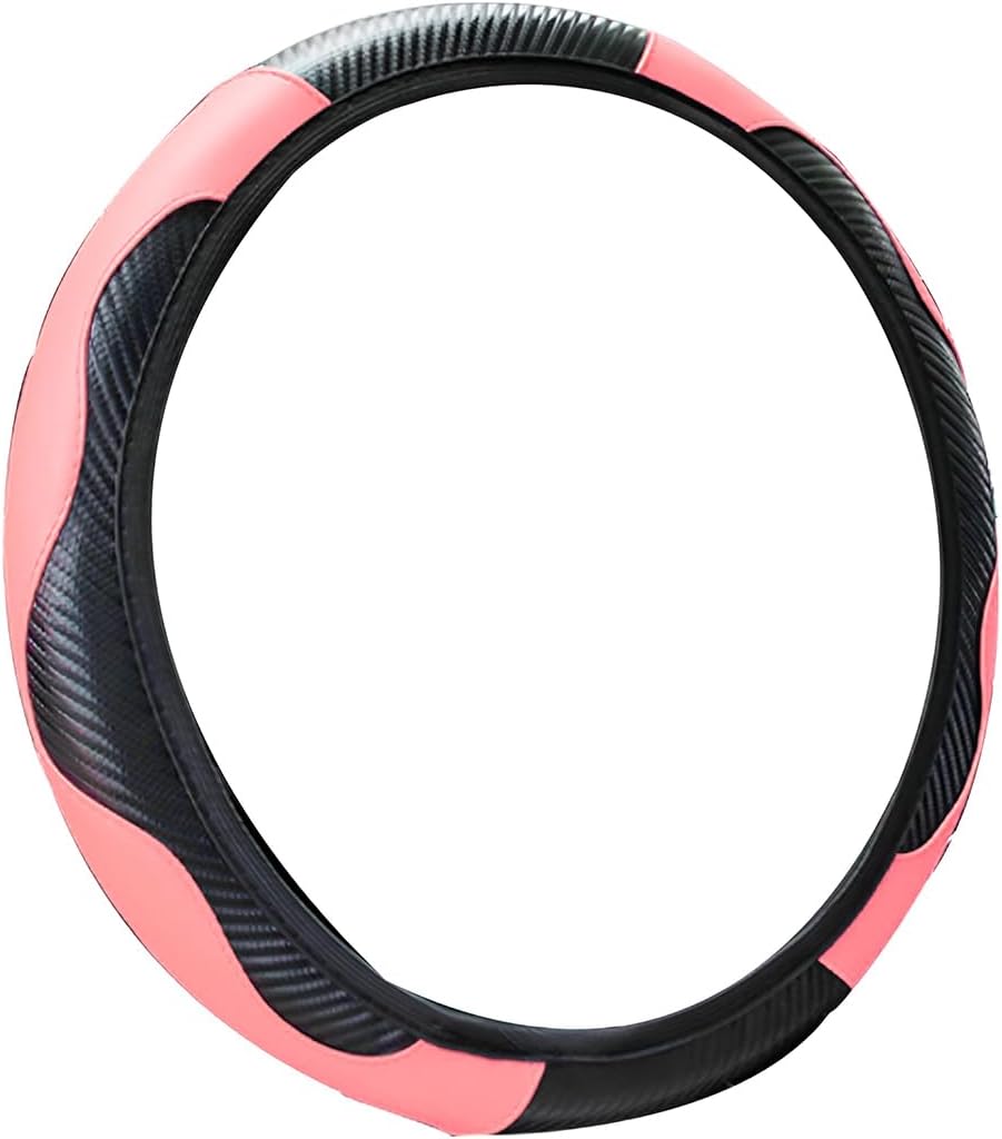 Funda para volante de automóvil, de microfibra de piel sintética, elástica de fibra de carbono, protector de volante de automóvil, 15 pulgadas,