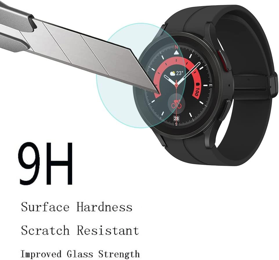 Protector de pantalla (3+2 unidades) compatible con Samsung Galaxy Watch 5 Pro de 1.772 pulgadas, película de vidrio templado antiarañazos,