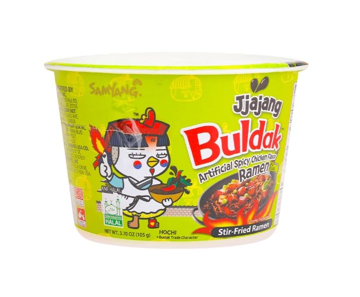 SAMYANG – Tazón grande de ramen con sabor a pollo Carbo Buldak. Fideos instantáneos coreanos. Ramen cremoso de carbonara, 3.7 onzas (paquete de 4)