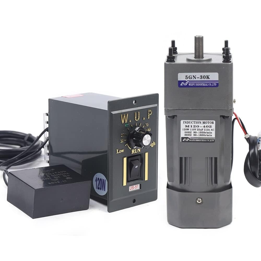 Motor de alto par de CA, motor eléctrico monofásico reversible de 110 V 120 W con controlador ajustable de velocidad variable motor engranado por