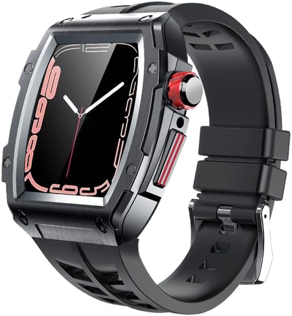 BEFIA Kit de modificación de caja de metal correa de silicona para Apple 1.772 in 1.732 in acero inoxidable Smartwatch banda para iWatch Series 8 7