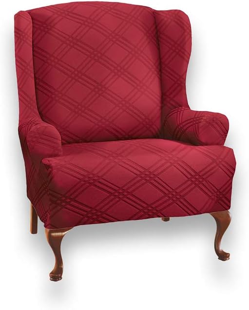 Collections Etc Funda elástica para muebles de doble diamante, color borgoña, silla de ala