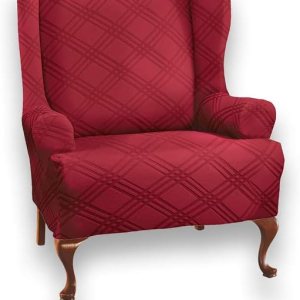 Collections Etc Funda elástica para muebles de doble diamante, color borgoña, silla de ala Collections Etc Funda elástica para muebles de doble diamante, color borgoña, silla de ala