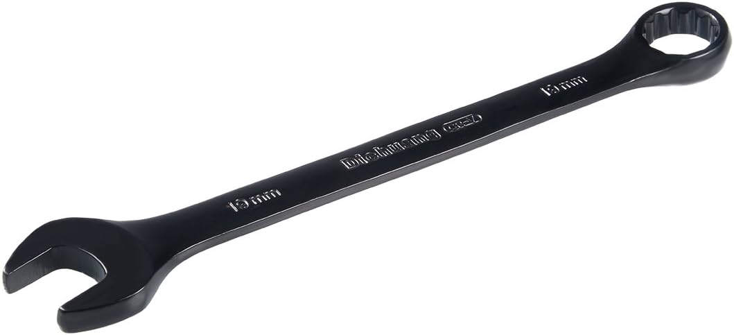 uxcell Llave combinada métrica de extremo abierto de 0.748 in y 12 puntos, revestimiento galvanizado negro, Cr-V