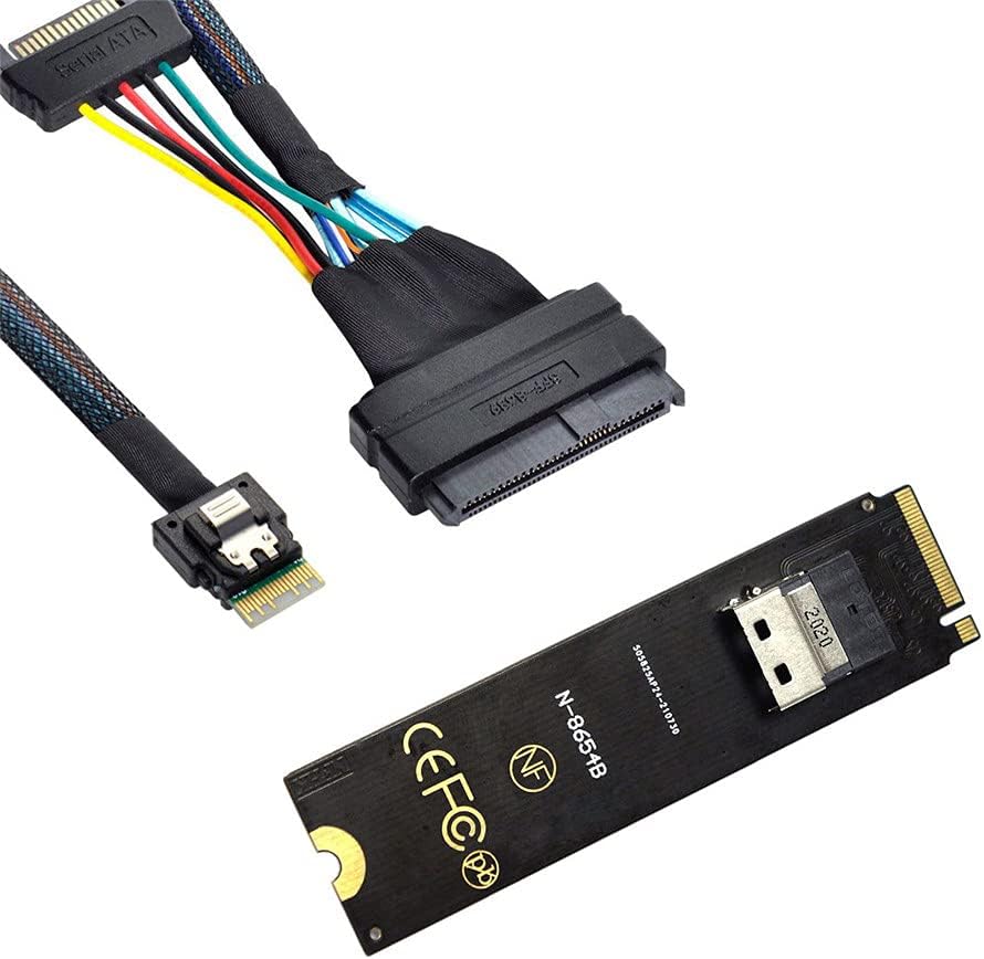 Xiwai NGFF M-Key NVME a SFF-8654 Adaptador de tarjeta SAS Slimline y U.2 U2 SFF-8639 NVME PCIe SSD Cable para placa base SSD