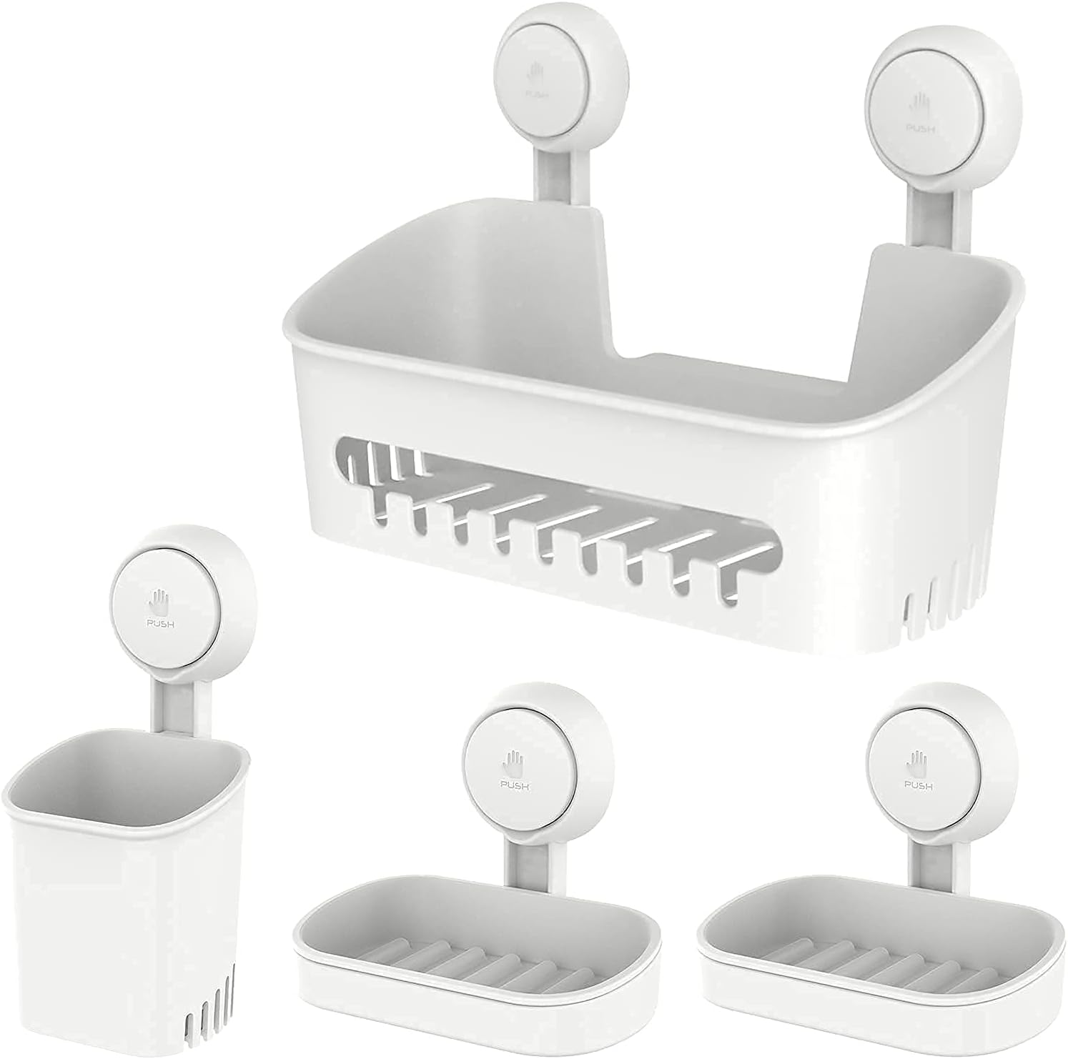 LEVERLOC Organizador de ducha y soporte para jabón y cepillo de dientes, ventosa para jabonera, instalación de un segundo, sin perforaciones, juego