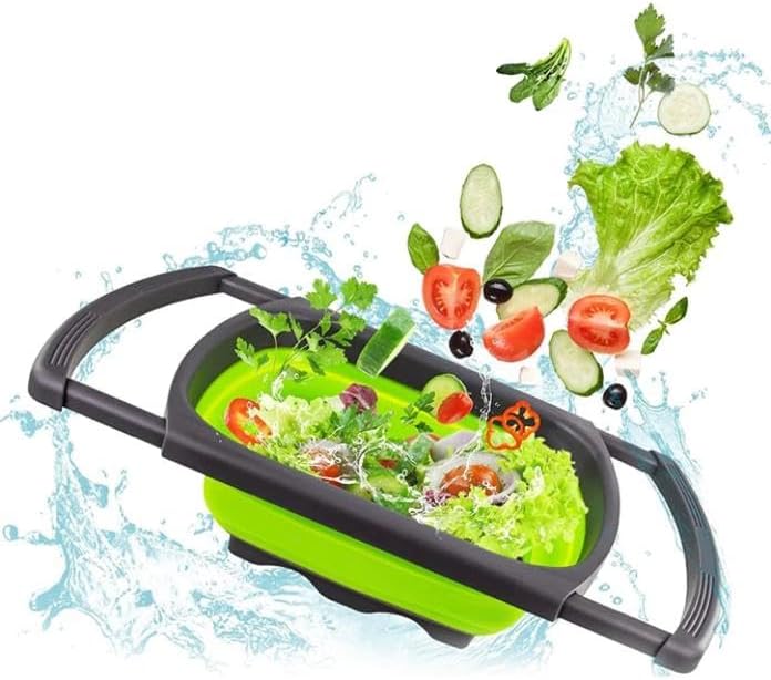 AG Colador plegable de 9 cuartos de galón, colador sobre el fregadero, coladores de verduras y frutas, coladores con asas extensibles, nuevos