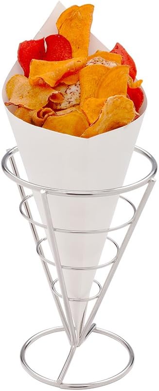 Restaurantware Conetek – Conos de comida blancos ecológicos de 10 pulgadas perfectos para aperitivos, cono de papel seguro para alimentos,