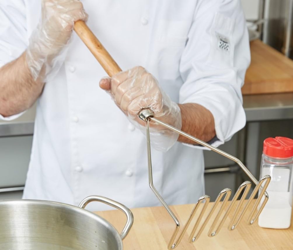 Triturador de papas cuadrado cromado de 24 pulgadas con mango de madera, herramienta de cocina de alta resistencia, triturador de papas y triturador