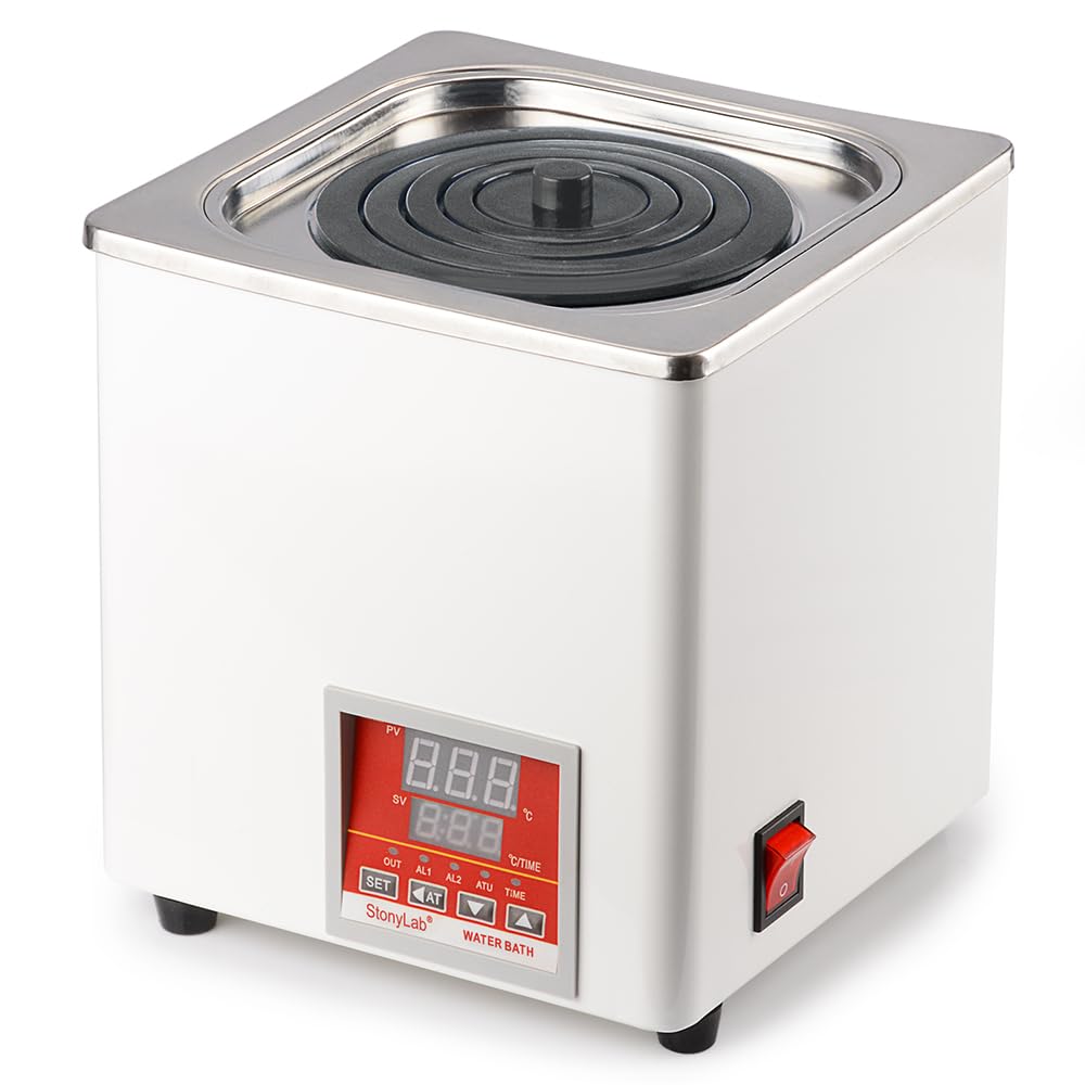 stonylab Baño de agua digital, baño termostático de uso general de 3 litros con pantalla digital y tapa protectora, 300 W, 110 V, 5060 Hz