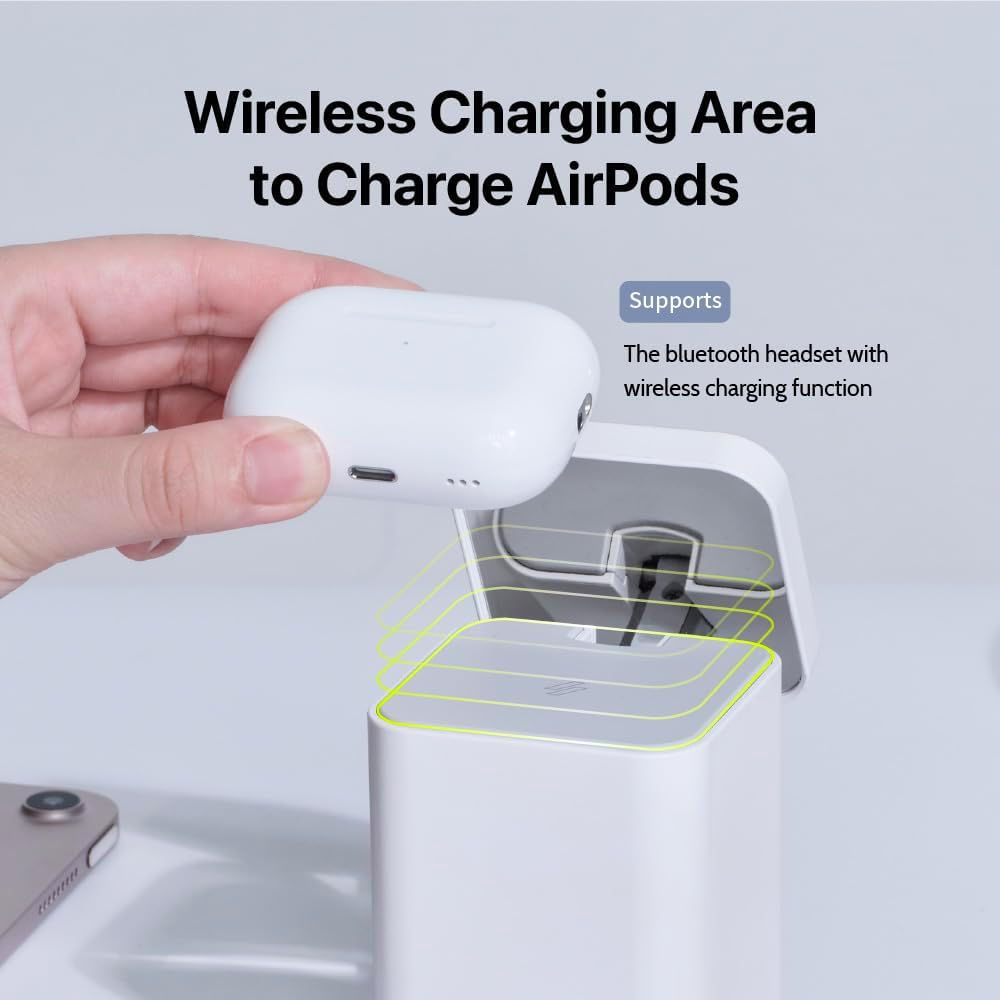 ADAM elements Cargador inalámbrico magnético – Mag 4 GaN 30W 4 in1 estación de carga de energía para iPhone 12131415 Series y AirPods Series (blanco)