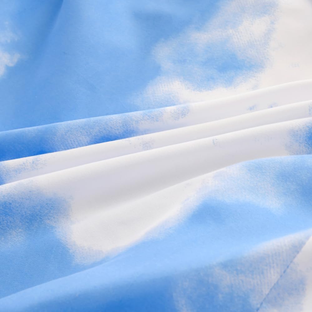 NATURETY Sábana bajera ajustable con bolsillo profundo para cama individual, sábanas de tela con estampado de nube blanca (azul cielo, individual)