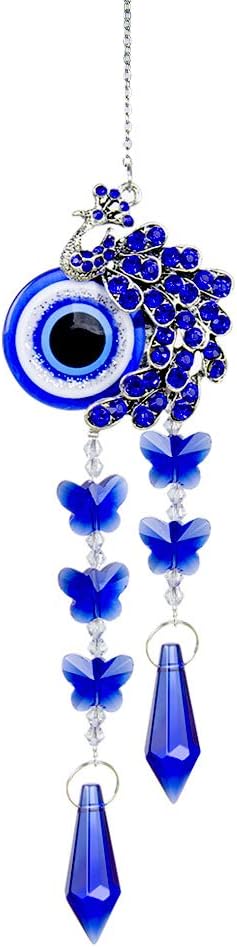 Colgante colgante de cristal azul pavo real con protección contra el mal de ojo, regalo