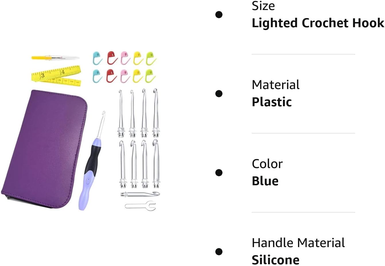 Juego de ganchos de ganchillo de conteo digital, ganchos de ganchillo ergonómicos con luz LED y contador de puntadas digital, kit de tejido para