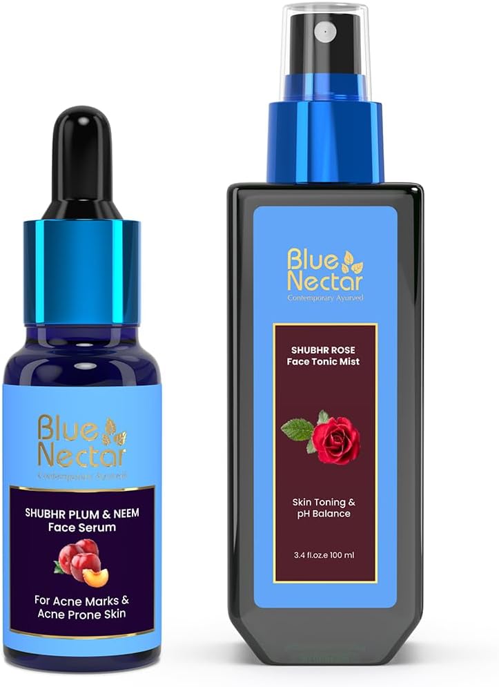 Blue Nectar Plum Face Serum & Rose Toner Mist  Combo de cuidado de la piel sin aceite para pieles propensas al acné