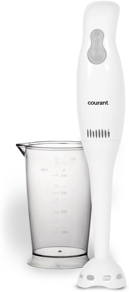 Courant CHB-2001CW Batidora de mano eléctrica de 2 velocidades con taza medidora de 30 onzas, color blanco
