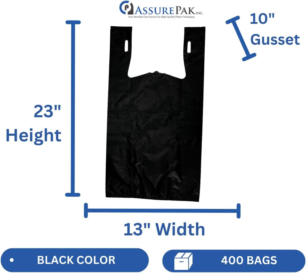 Bolsas para camisetas sin impresión extra resistentes para venta al por menor, mercancía, industrial, construcción, patio, 15 BBL – 13 x 10 x 23