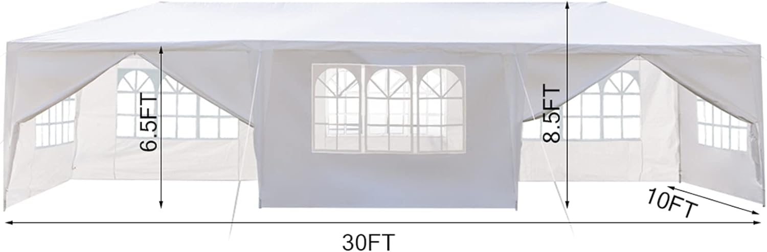Toldo instantáneo de 10 x 30 pies con 8 lados y 2 puertas, kioscos portátiles para exteriores, refugio impermeable, para cumpleaños, boda, fiesta,