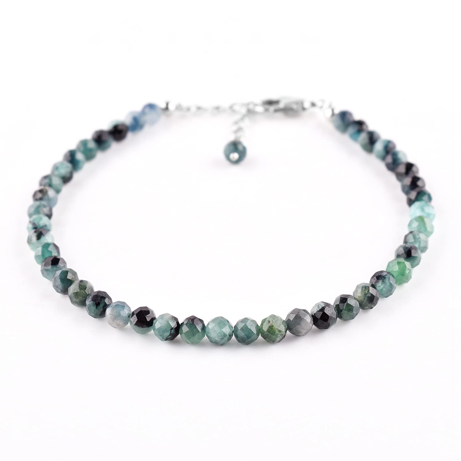 Pulsera chapada en rodio de plata de ley 925 con delicada turmalina indicolita natural hecha a mano con cuentas y piedra natal natural, regalo para