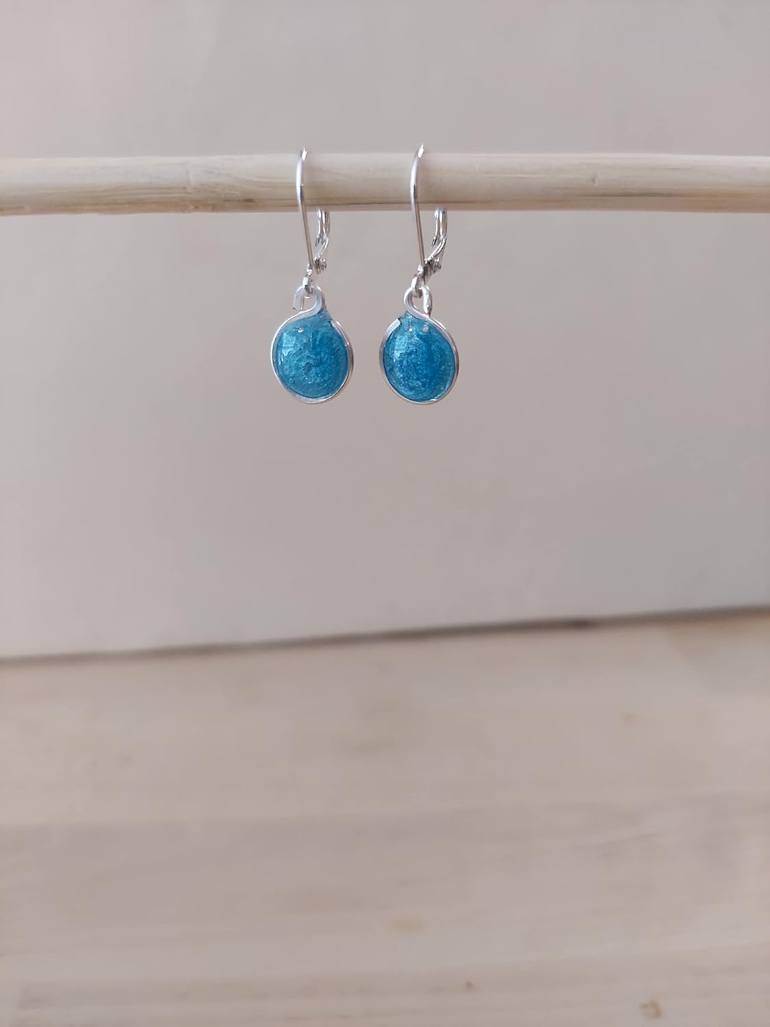 Handmade Lightweight 2 Tone Blue Resin Small Drop Earrings Beads by Bettina