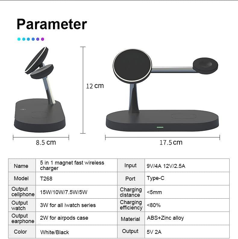 Mrkytplace Estación de carga, 5 en 1 más rápido, soporte de cargador inalámbrico Mag-Safe para iPhone 14, 13, 12 ProMaxMiniPlus, Apple Watch