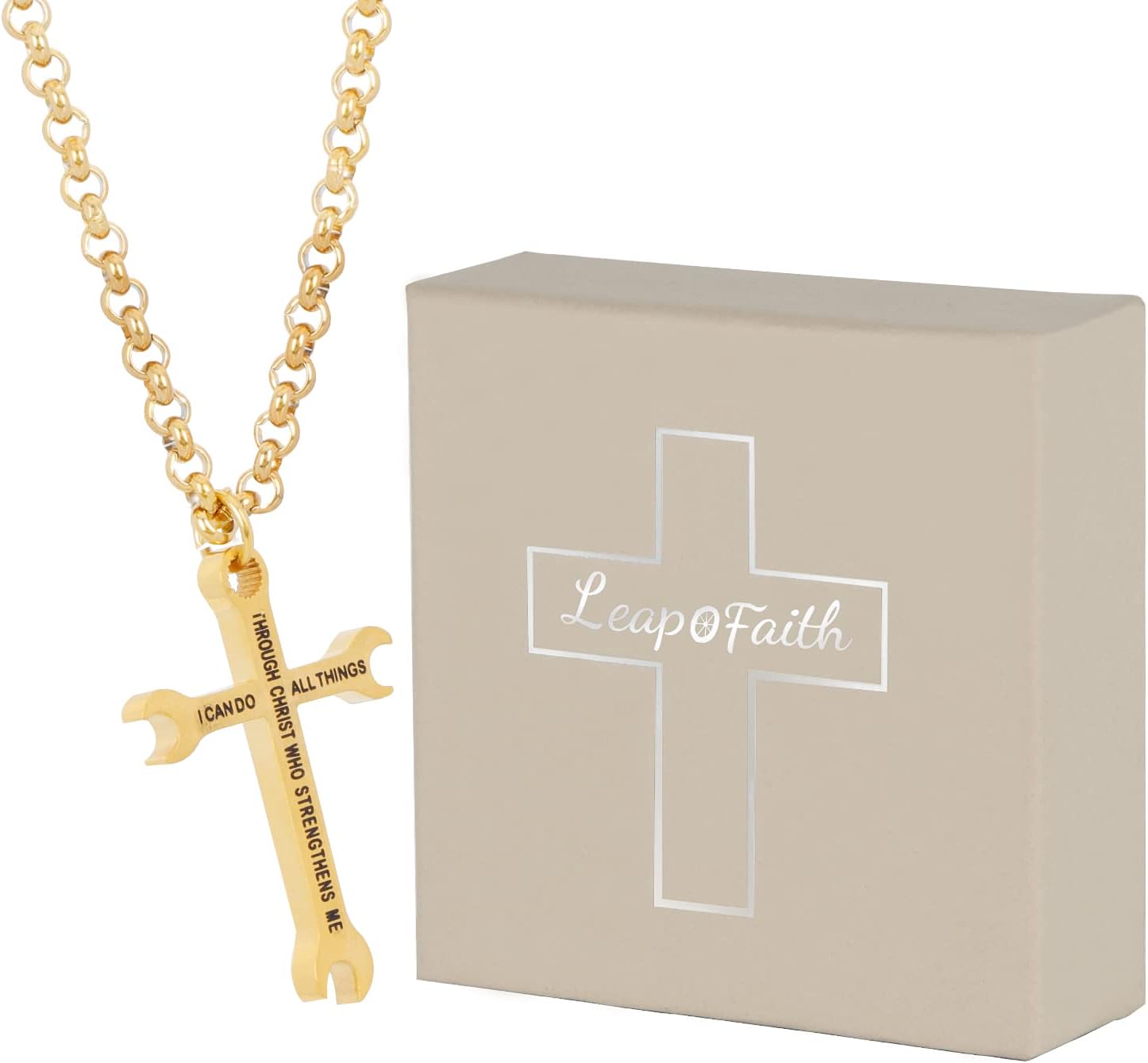 LeapoFaith Colgante de cruz para espejo retrovisor de automóvil, decoración de acero inoxidable, forma de llave, collar de cruz para hombres y
