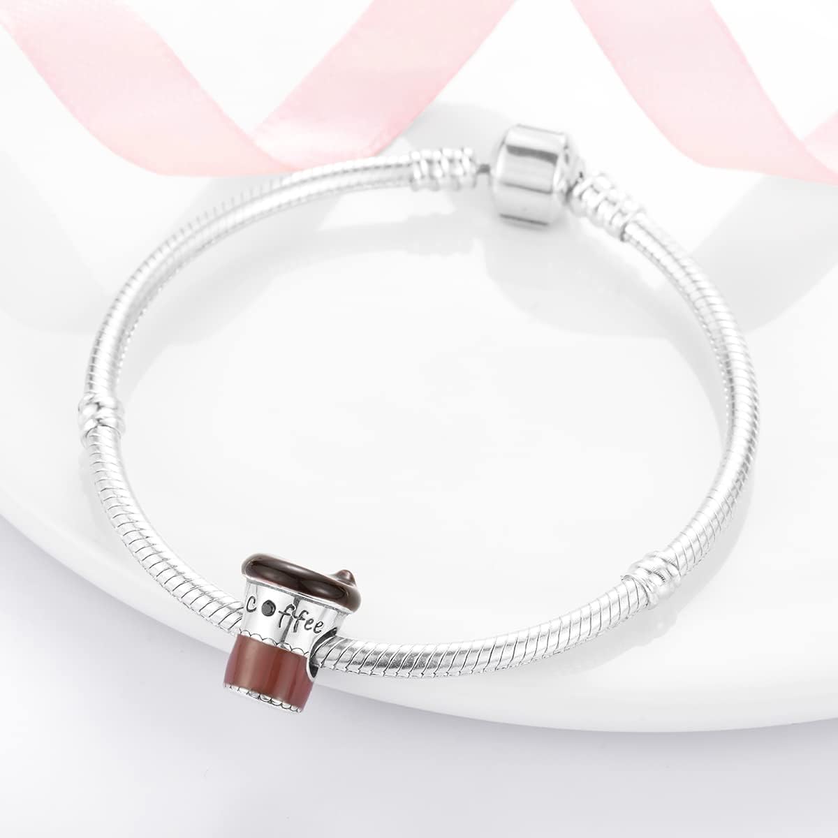 Dijes de plata para pulseras, collares, colgantes de plata de ley S925 con circonita cúbica, dijes de cuentas de café y viaje para hacer joyas,