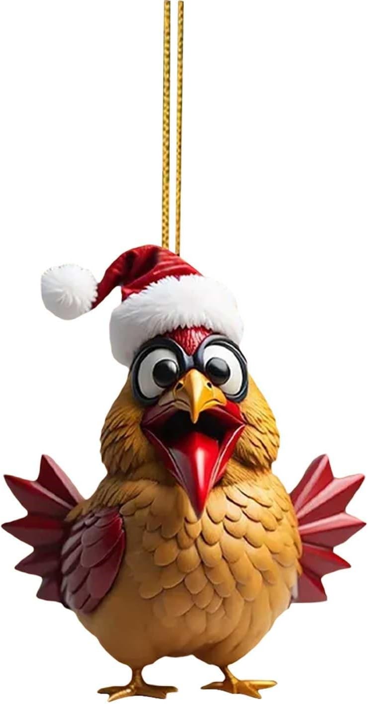 Adorno de pollito para sombrero de Navidad, lindo colgante de acrílico de dibujos animados de pollo de Navidad para decoración del árbol de Navidad,