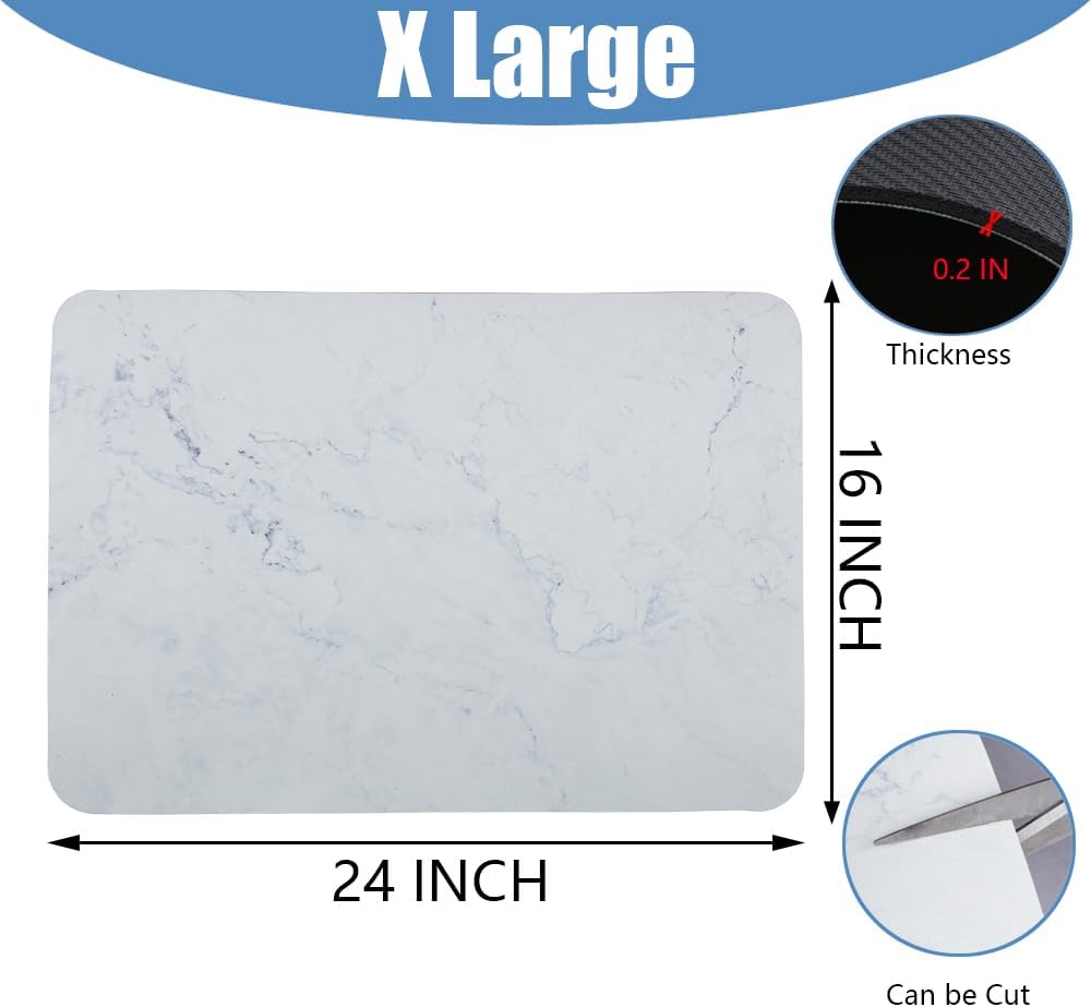 TCASH Tapete de secado de platos para encimera de cocina, 24 x 16 pulgadas, tapete de drenaje súper absorbente, almohadilla antideslizante para