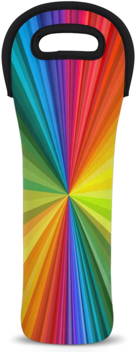 Bolsa de vino colorido arco iris teñido anudado 5.1 x 15.6 pulgadas neopreno bolsa de vino reutilizable 25.4 fl oz botella individual vino portador