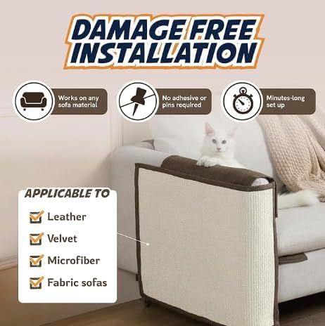 Panther Armor Protector de muebles de sisal, rascador de sisal para gatos respaldo gris Protector de muebles antiarañazos para gatos, almohadillas