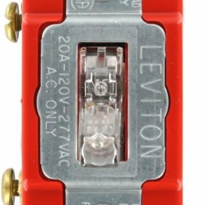 Leviton 1221-LHC 20-Amp, 120 voltios, mango iluminado de palanca iluminada, interruptor silencioso de CA de un solo polo iluminado, grado extra Leviton 1221-LHC 20-Amp, 120 voltios, mango iluminado de palanca iluminada, interruptor silencioso de CA de un solo polo iluminado, grado extra