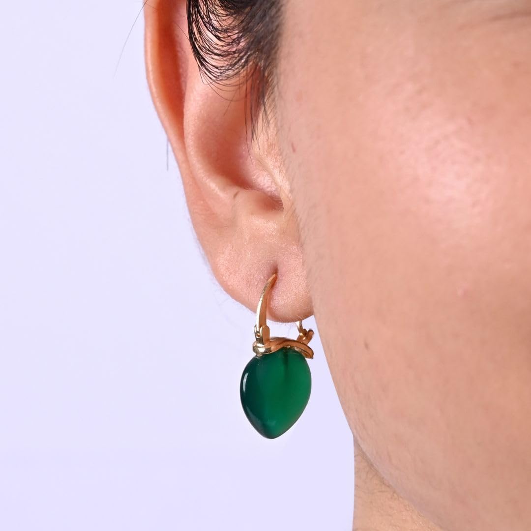 Gempires Carnelian Huggie Hoop Earrings, Dangling Earrings for Women, Handmade 15mm Pear shape Earrings, Everyday Wear, 14k Gold Plated Jewelry,