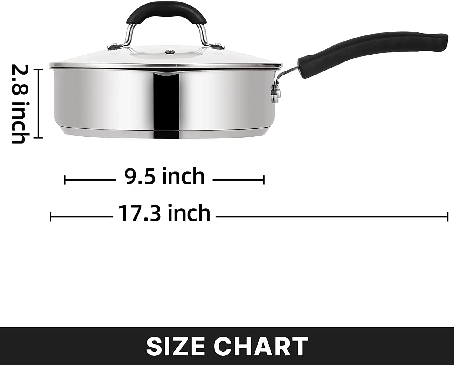 Sartén antiadherente de aluminio de acero inoxidable de 3 cuartos de galón con tapa y boquilla para verter
