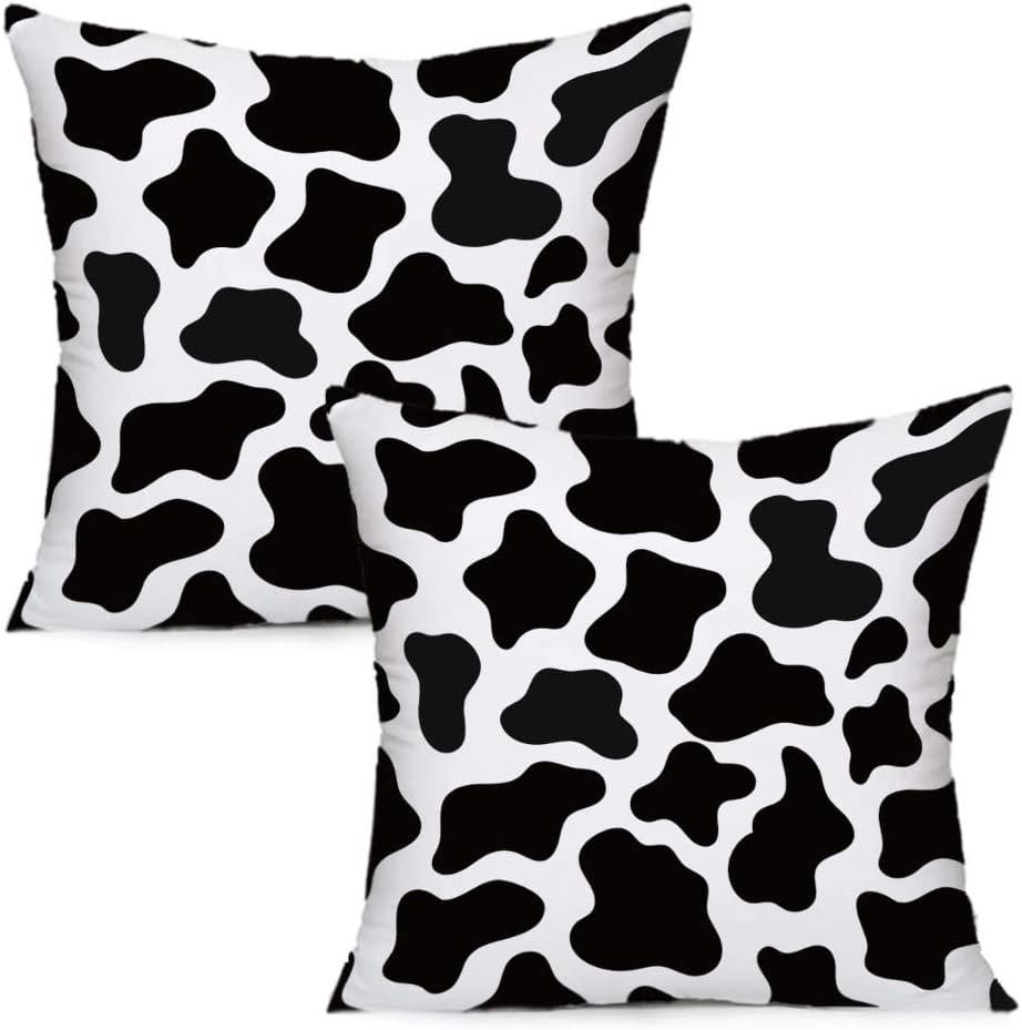 LOZACHE Juego de 2 fundas de almohada decorativas con estampado de vaca para casa rural, sala de estar, sofá, ropa de cama, decoración de automóvil,